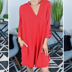 Online Boutique- Red Dress with Raw Edges
